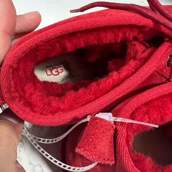 UGG Plush Neumel Boot Red Suede Shearling Lace Up Round Toe Ankle Men's Size 13 - Picture 6 of 8